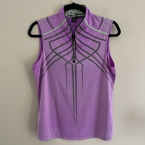 Jamie Sadock 1/4 Zip Golf Top Size M Tennis Active High Neck Sleeveless Purple - Picture 6 of 7